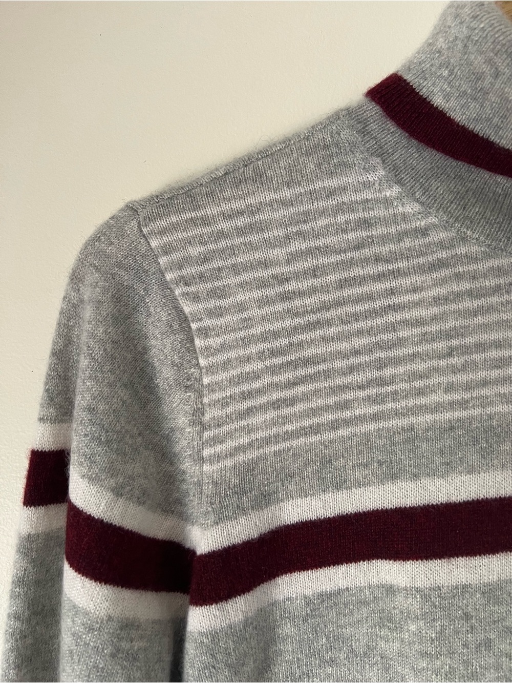 Faherty Solange Cashmere Sweater Pullover Turtleneck Heather Gray Burgundy L - Picture 6 of 12